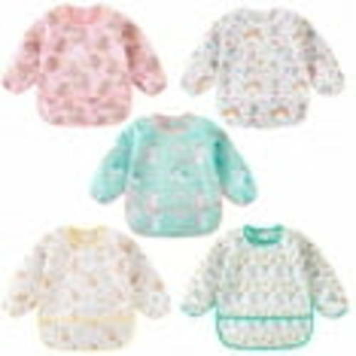 HaimoBurg 5 Pcs Mess Proof Baby Bib, Waterproof Sleeved Bib Outfit, Baby Smock for Eating for 5-30 Months