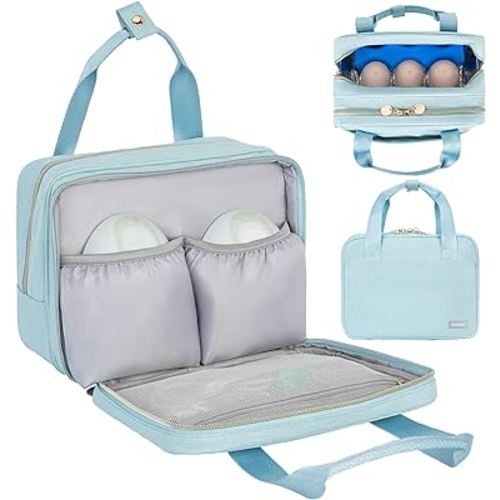 Wearable Breast Pump Bag with Cooler Compartment,Breast Milk Pump Travel Bag Compatible with Willow,Blue
