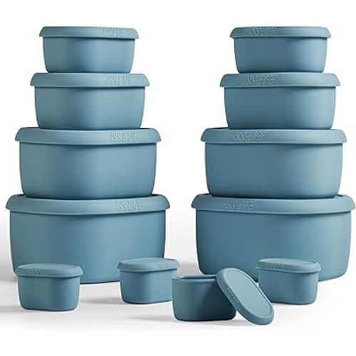 Green - ISSEVE 12Pcs/Set Nesting Silicone Food Storage Containers with Lids, BPA Free Reusable Meal Prep Silicone Containers Airtight, Freezer Dishwasher Safe (33.8oz, 20oz, 10oz, 6.7oz, 1.3oz) (Green)