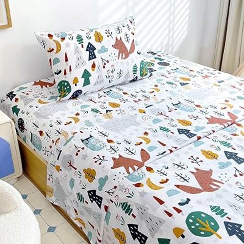 Twin Sheets Set Kids - 3 Piece Foxes Sheets for Boys, Girls, Teens, Toddler, Easy Fit Deep Pockets, Breathable, Wrinkle-Free, Cozy Soft Cartoon Print Cute Bed Sheets