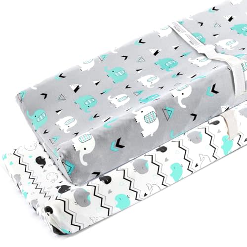 Stretchy Changing Pad Covers for Boys Girls,2 Pack Jersey Knit,Elephant & Whale
