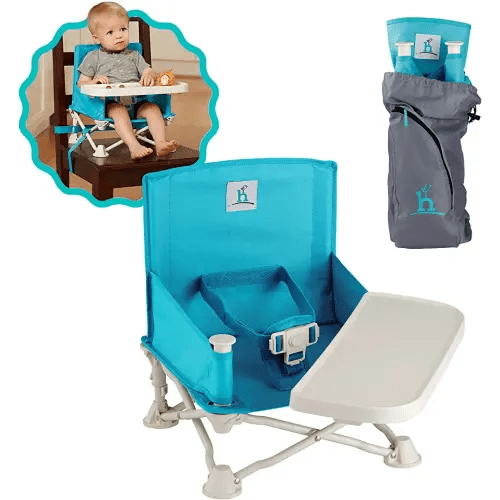hiccapop OmniBoost Travel Booster Seat with Tray for Baby | Folding Portable Seat for Dining Table, Camping, Beach, Grandma’s | Tip-Free Design Straps to Kitchen Chairs