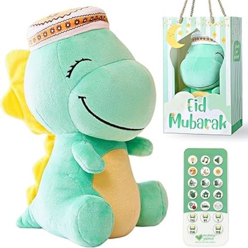 Mommy Yasmin - Soothe & Talking Kufi Dinosaur | Muslim & Islamic Toy | Eid Gift | Quran & Dua | Interactive + Relaxing | Remote | for Baby + Toddlers + Kids