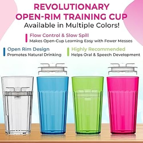 Reflo Smart Cup Bundle (Assorted 4 Colors) Open Mouth Transition Cup for Baby-Led Weaning, Montessori-Inspired Design, Slow-Spill Flow-Control, Made in USA, BPA-Free, E-Guide via QR Code