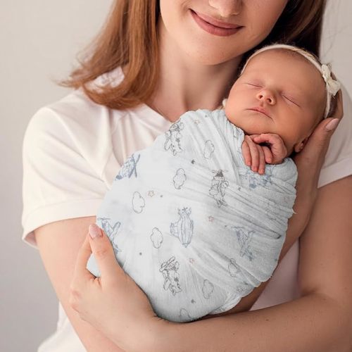 Muslin Swaddle Blanket - Soft, Silky Baby Receiving Wrap for Newborns - Unisex Design, Ideal for Boys and Girls - 47x47 Inches (120x120cm) - Large and Comfortable (Airplane & Cloud) - Z1 - Airplane & Cloud