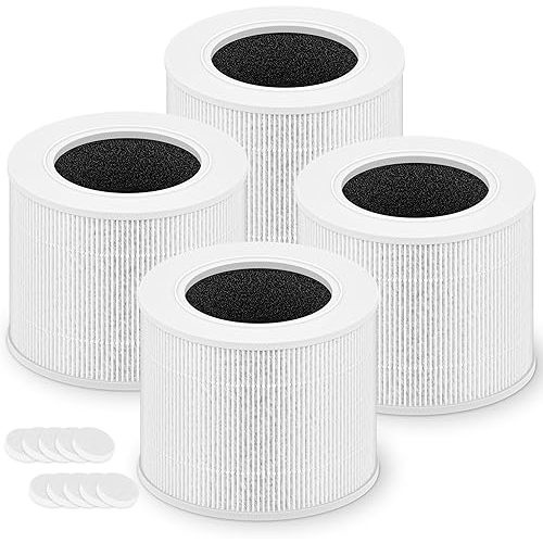 Core Mini Replacement Filter for LEVOIT Core Mini and Core Mini-P Air Purifier, 3-in-1 H13 Grade True HEPA and High-Efficiency Activated Carbon, Core Mini-RF, 4 Filter & 10 Fragrance Sponge