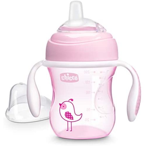 Chicco Soft Silicone Spout Spill Free Transition Baby Sippy Cup 7oz Pink 4m+
