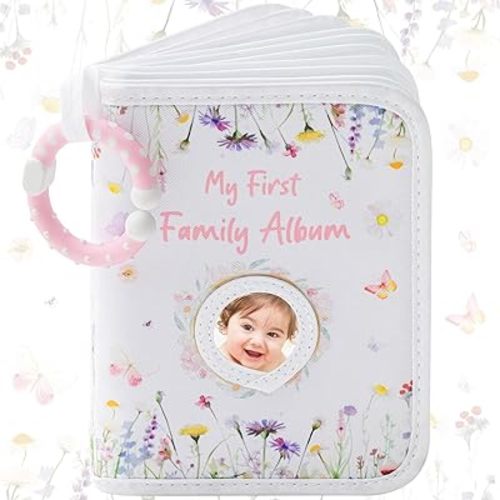 My First Photo Album for Baby Soft Toddlers Family Photo Book with Safe Mirror Holds 17 4 x 6 Photos Family Album Picture Book Gift for Newborn Toddler Kids Baby Shower(Flower)
