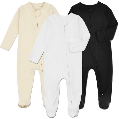 Aablexema Baby Footie Pajamas with Mittens - 3Pcs Infant Footed Sleeper Cotton Sleepwear Outfits