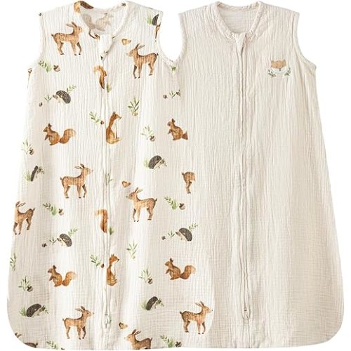 david's kids Muslin Cotton Baby Sleep Sack 6-12 Months, 2 Pack 100% Cotton Sleeping Bag for Summer, TOG 0.5 Baby Wearable Blankets with 2-Way Zipper, Soft Sleep Sacks for Newborn Infant, Animal