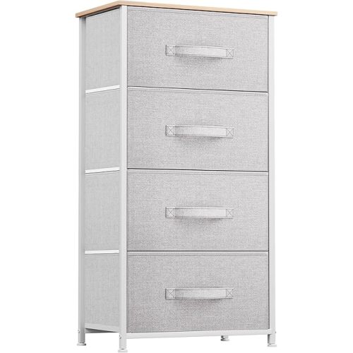 YITAHOME Dresser with 4 Drawers - Fabric Storage Tower, Organizer Unit for Bedroom, Living Room, Hallway, Closets & Nursery - Sturdy Steel Frame (Light Grey)