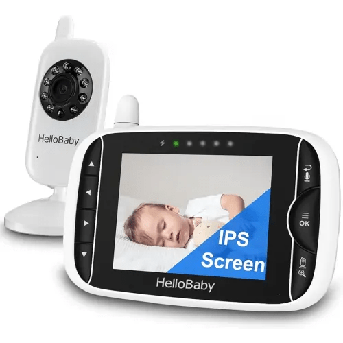 Video Baby Monitor with Camera and Audio, 3.2Inch LCD Display, Infrared Night Vision, Two-Way Audio and Room Temperature Monitoring,Lullaby,Sound Activated Screen