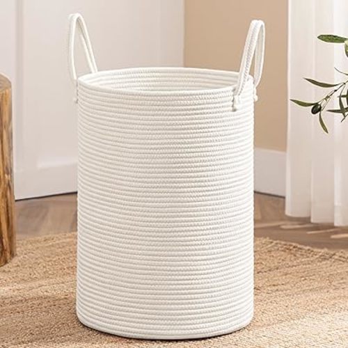 Laundry Basket, 72L Woven Laundry Hamper, Baby Nursery Hamper for Toys, Blanket Basket for Living Room, Clothes Hamper for Bedroom&Baby Room, White