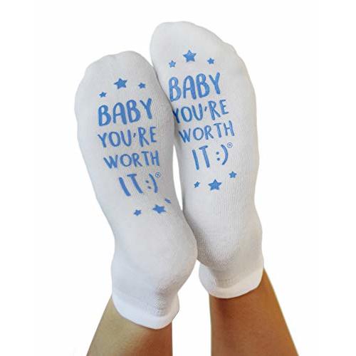 Kindred Bravely Labor and Delivery Inspirational Fun Non Skid Push Socks for Maternity -"Baby You're Worth It!"