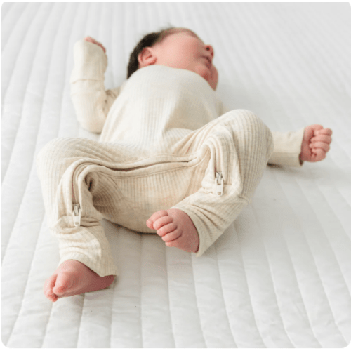 Heather Oatmeal OR Sage Ribbed Crescent Zippy - Little Sleepies
