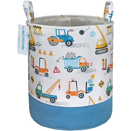LANGYASHAN Laundry Basket Cotton Collapsible Organizer Storage Basket for Boys girls Laundry Hamper Toy Bins Gift Baskets Bedroom Clothes Children Nursery(Engineering Car)