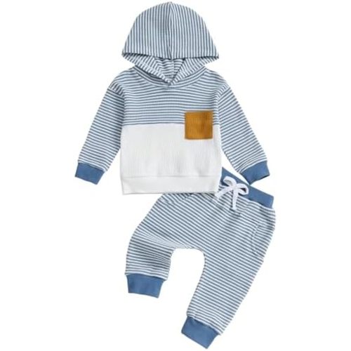 Infant Baby Boy Fall Winter Clothes Outfits Hooded Long Sweatshirt Pants Set Toddler Clothes 6 12 18 24 Months 2T