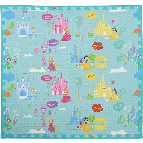 Disney Princess EVA Foam Mat, Princess Land Interlocking Flooring Tiles, Teal, 36 x 36 Inches