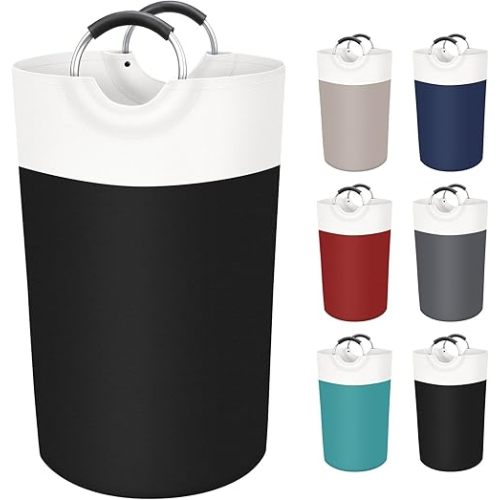 BlissTotes Laundry Basket, Laundry Hamper, Collapsible Laundry Baskets, Dirty Clothes Hamper, Waterproof with Foam Protected Aluminum Handles for College Dorm, Family 90L (Black)