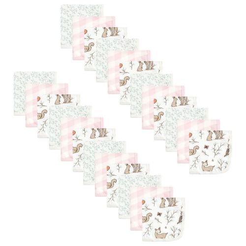 Hudson Baby Infant Girl 24pc Cotton Muslin Washcloths, Enchanted Forest, One Size