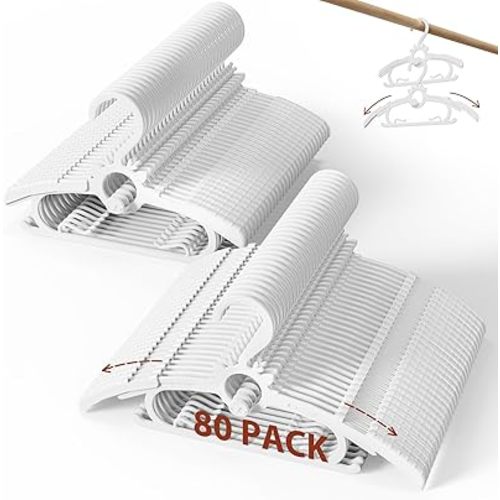 Baby Clothes Hangers 80PCS, 11"-14" Extendable and Stackable Kids Hangers, 45g Ultra-Thick Space Saving Non-Slip Plastic Hanger for Infant, Toddler and Nursery Closet, White