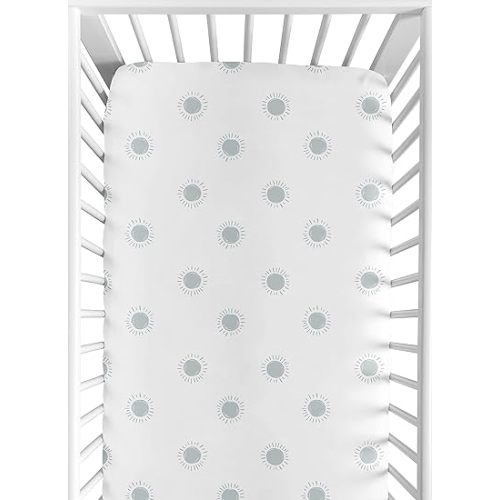 Sweet Jojo Designs White and Blue Boho Sun Boy or Girl Fitted Crib Sheet Baby or Toddler Bed Nursery - Slate Bohemian Celestial Sky Desert Sunshine Outdoors Nature Gender Neutral