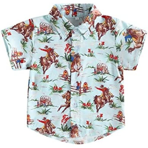 Western Baby Boy Clothes Button Down Short Sleeve Shirts Country Cowboy Dress Shirt Tops Summer Vintage Clothes