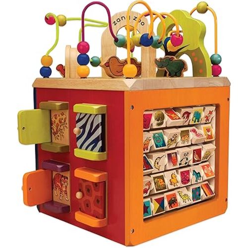 B. toys – Wooden Activity Cube – Activity Center – Educational Toys – Wooden Toys For Toddlers, Kids – 1 Year + – Zany Zoo