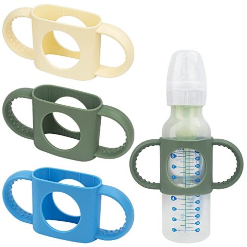 3 Pack Bottle Handles Compatible with Dr Brown Narrow Baby Bottles and Wide-Neck Bottles Non-Slip Easy Grip Handles - BPA-Free Food Grade Silicone Dishwasher Safe - Milk White, Green, Pink - 3 Color