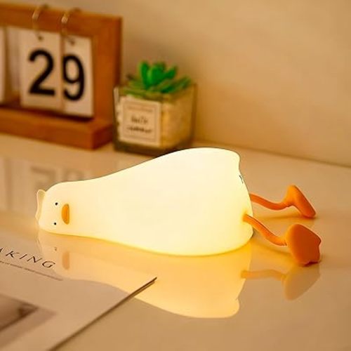 Existential Crisis Duck Lamp, Squishy Kids Cute Lying Flat Duck Night Light, Rechargeable Ducky Lay Touch Lamp, College White Elephant Gifts, Mom Mothers Day Gift, Fun Decor, Safe Silicone