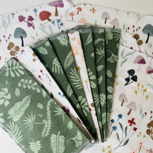 Organic Cotton Flannel Multi-Use cloths | 8” square | 1 or 2 ply | baby wipes, napkins, tissues, handkerchiefs, etc |
