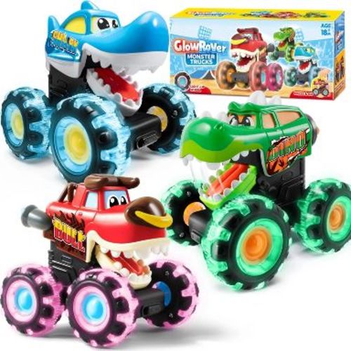 Joyfy 3-Pack Monster Truck Toys with Motion-Activated Lights & Lightning Wheels - Press & Go Cars for Toddlers, Birthday Gift for Kids Boys Girls