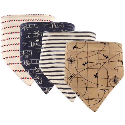 Hudson Baby Infant Boy Cotton Bandana Bibs 4pk, Airplane, One Size - Airplane - One Size