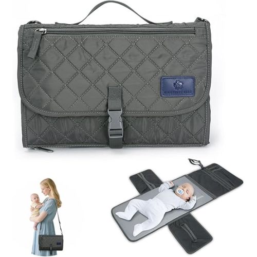 2-in-1 Diaper Changing Pad with Detachable Storage, Quilted Design, Waterproof, Travel-Friendly