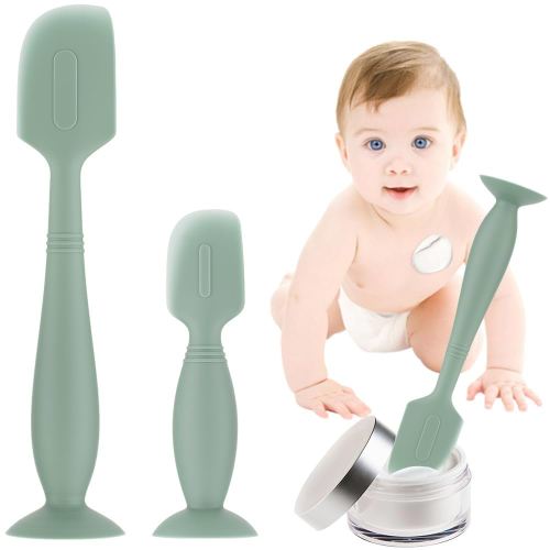 Baby Diaper Cream Spatula,2Pack Silicone Diaper Cream Applicator Baby Butt Paste Spatula Diaper Cream Brush for Newborn Baby, 1 x Large Size,1 x Small Size (Green)