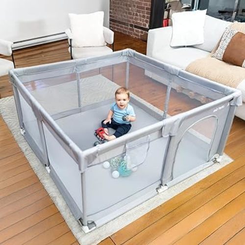 MioTetto Baby Playpen 50x50 – Portable Play Pen, Foldable Playpen for Babies and Toddlers with Gate and Breathable Mesh – Indoor, Outdoor Baby Play Yard with balls & hangers - Safe and Sturdy Play pen