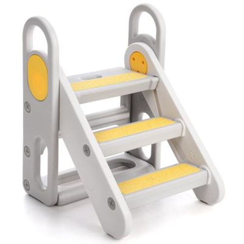 ODK Foldable 3 Steps Stool for Toddlers, Folding Step Ladder, Adjustable Kids Step Stool for Bathroom Sink, Kitchen, Bed, Anti-Slip Baby Step Ladder