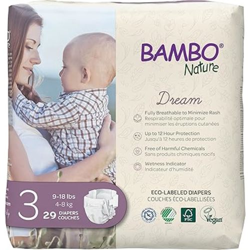 Bambo Nature Hypoallergenic Baby Diapers, Eco-Labeled Diapers, Enhanced Leakage Protection, Totally Chlorine-Free, Skin Friendly, and Super Absorbent - Size 3 (58 Count)