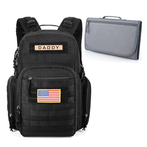 MIRACOL Military Diaper Bag with Changing Pad - Insulated Baby Backpack with Patches for Outdoor Travel Trips - Daddy Diaper Backpack with Waterproof Baby Changing Station for Baby Shower Gifts