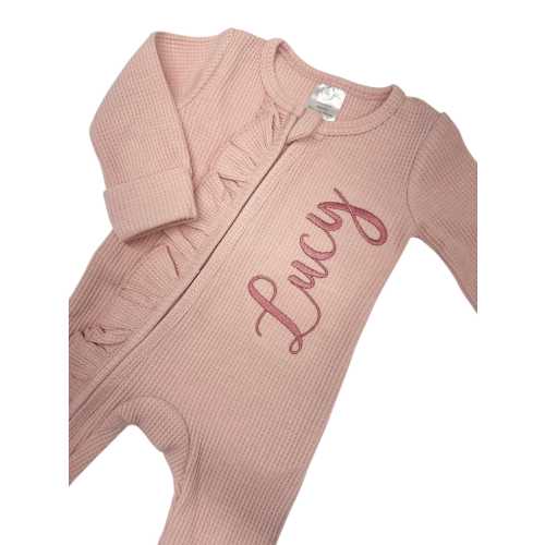 baby girl coming home outfit, newborn coming home outfit, zip footie, monogrammed coming home outfit, personalized, baby shower gift, waffle