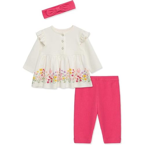 Little Me Baby Girls' 3-Piece 100% Cotton, Tunic, Legging and Headband Set, 3 Months to 24 Months
