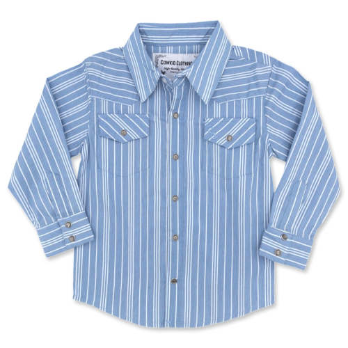Vintage Blue Stripe Long Sleeve Pearl Snap