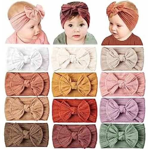 Prohouse 12 Pack Baby Nylon Headbands Hairbands Hair Bow Elastics Handmade Hair Accessories for Baby Girls Newborn Infant Toddlers Kids(Pink)