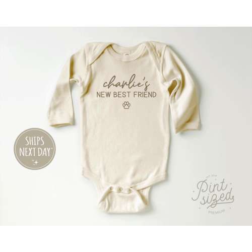 Dogs Best Friend Baby Onesie® New Baby Personalized Bodysuit - Cute Natural Custom Name Onesie®