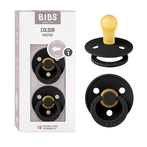 BIBS Pacifiers Colour Collection | Natural Rubber Baby Pacifier | Set of 2 BPA-Free Soothers | Made in Denmark | 0+ Months (Pack of 2) | Black