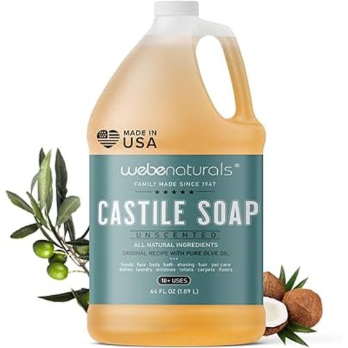 WEBE Pure Unscented Castile Liquid Soap Refill, 64 Ounce | Vegan & Gluten Free Non-GMO, For Face, Body Wash, Dishes, Pets & Laundry