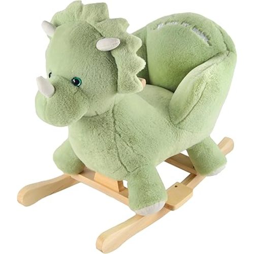 Rocking Horse Green Dinosaur with Chair, Plush Stuffed Animal Rocker, Baby Rocker with Sweet Music, Wooden Rocking Horse Baby Animal Rocker for Girls Age 1 Year and up,CPC Certified