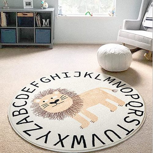 Poowe Cute Lion ABC Kids Play Mat Baby Nursery Rug Round Educational Alphabet Soft Area Rug Non Slip for Children Toddlers Bedroom (Round 39.4", ABC Cute Lion)