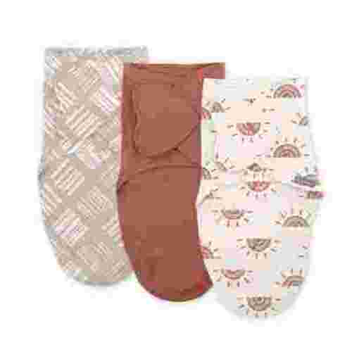 SwaddleMe by Ingenuity Monogram Collection Baby Swaddle, 100% Cotton, 0-3 Months, Pocket Fold Design for Easy Changes, 1.0 TOG, 3-Pack - Rising Sun
