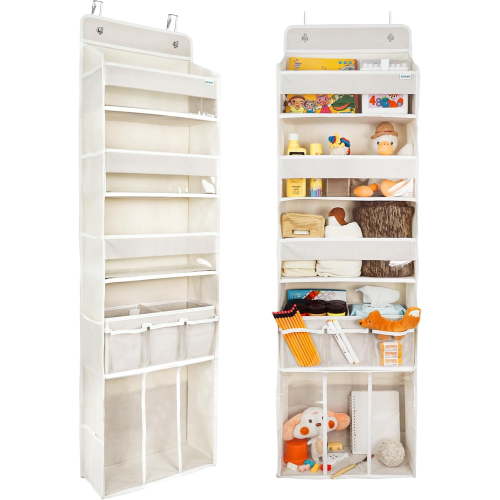 sasyxdc Door Hanging Storage Organizer with 3 Bins 1 Movable Baby Diaper Caddy 1 Large capacity diaper stacking storage Organizer 10 Side Pockets Bedroom Door Storage for Nursery Baby Es